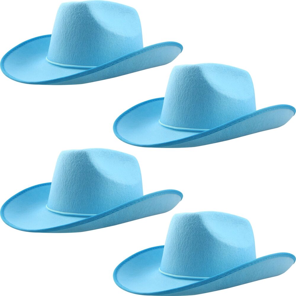 8965 4 Pack Cowboy Hat Felt Texan Country Cowboy Hat with Neck Drawstring